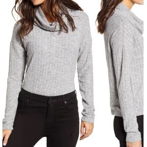 BP Cozy Heather Grey Ribbed Turtleneck Top